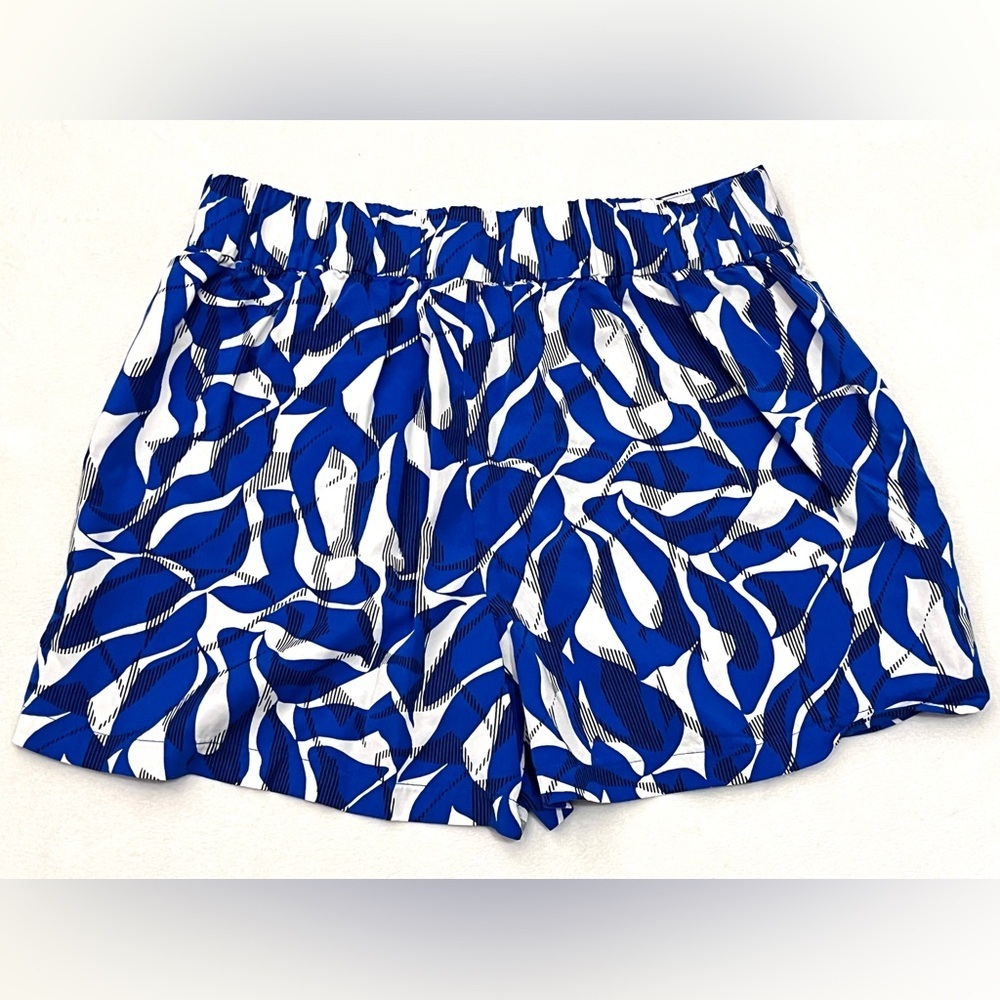 Nine West Women's Blue White Print Casual Elastic Waist Shorts with Pockets - Picture 11 of 15